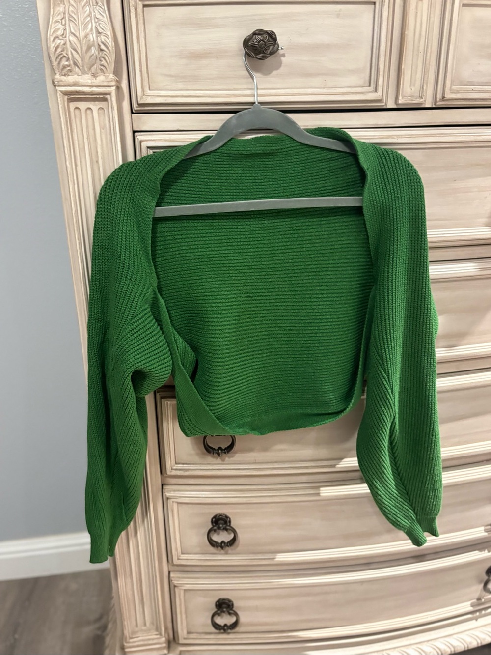 Emerald Green Ribbed Open-Front Crop Shrug / Bolero